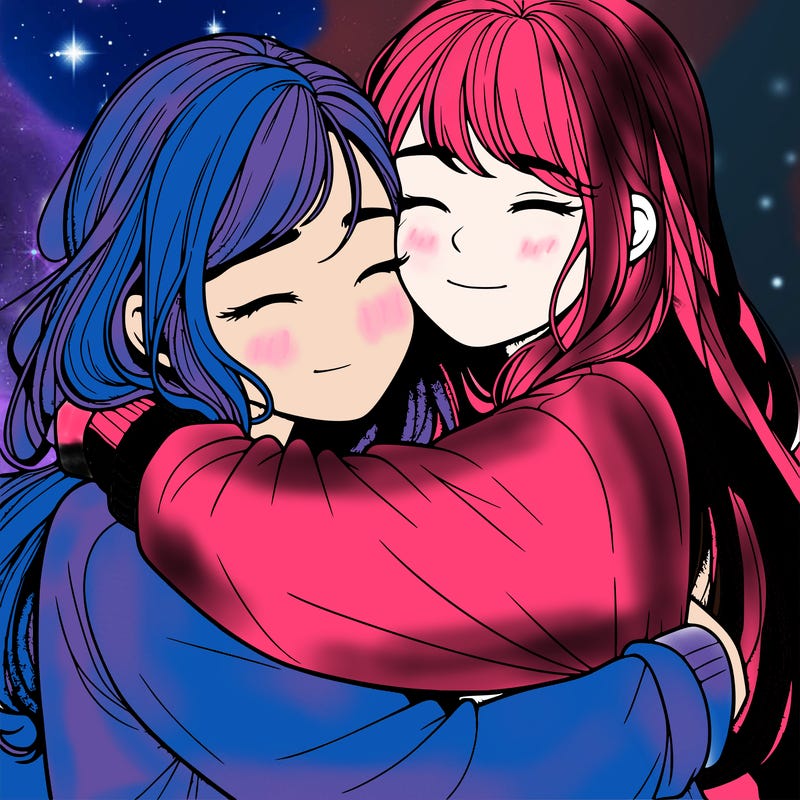 realistic two girls hugging