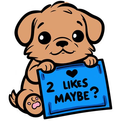 a puppy holding a sign that says 2 likes maybe?