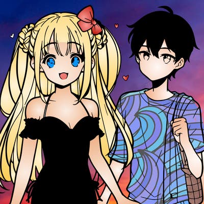 cute anime girl in bikini with teen boy