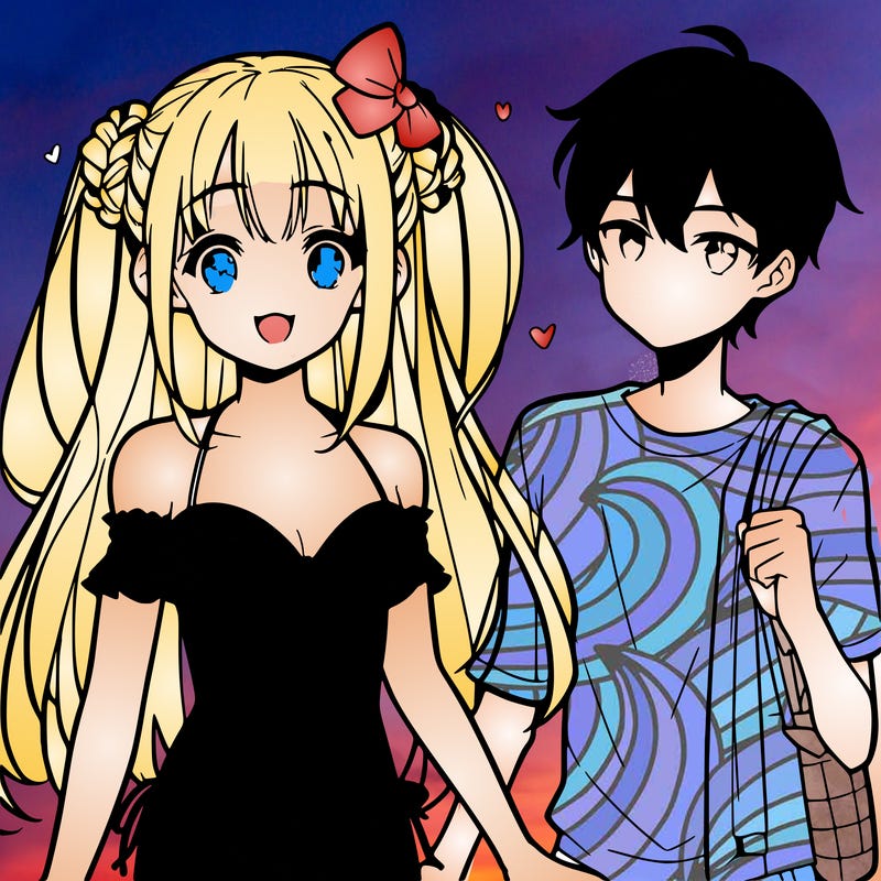 cute anime girl in bikini with teen boy