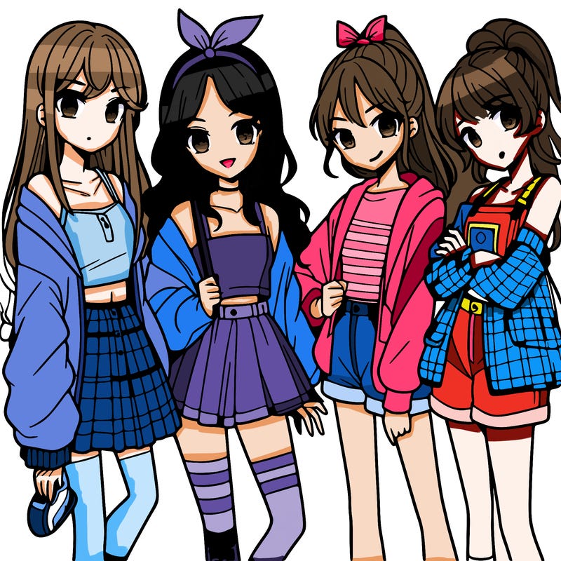 teen manga girls group of 4