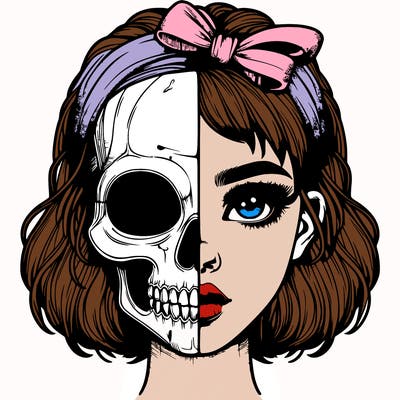 realistic girl with half skull mask