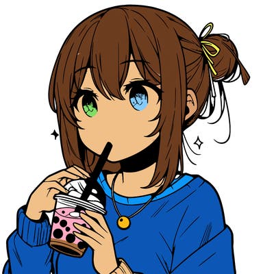 manga character drinking boba