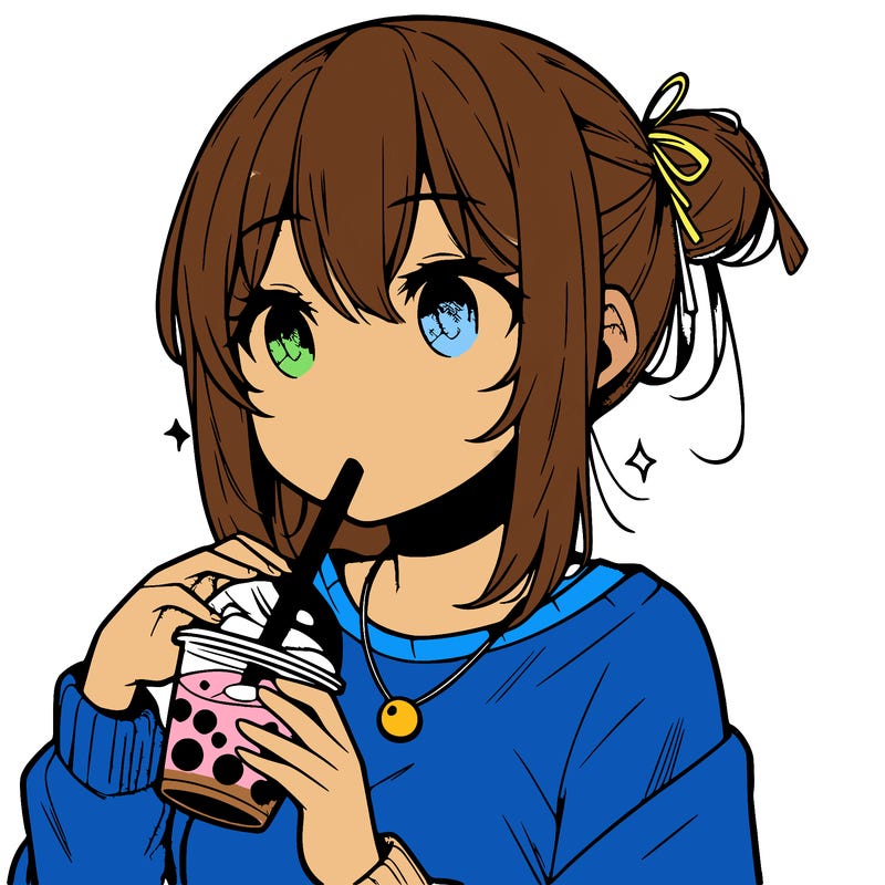 manga character drinking boba