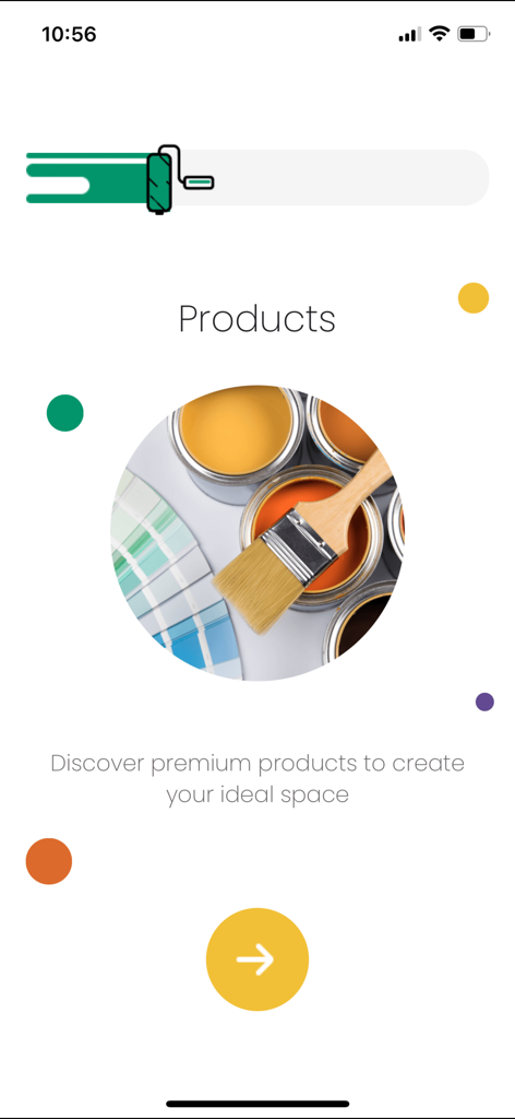 My Opus - A screenshot of the My Opus app products page showing paint cans and a color palette