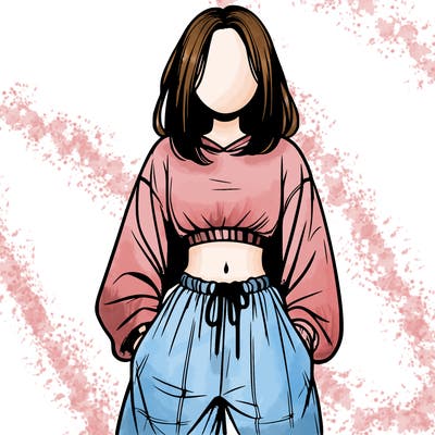 realistic girl faceless with baggy pants and a crop top