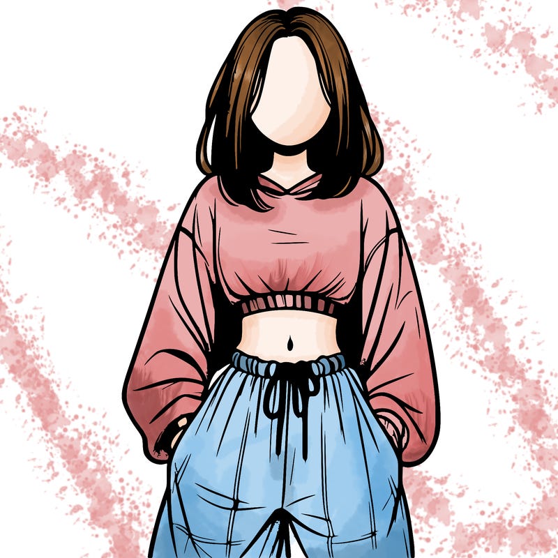 realistic girl faceless with baggy pants and a crop top