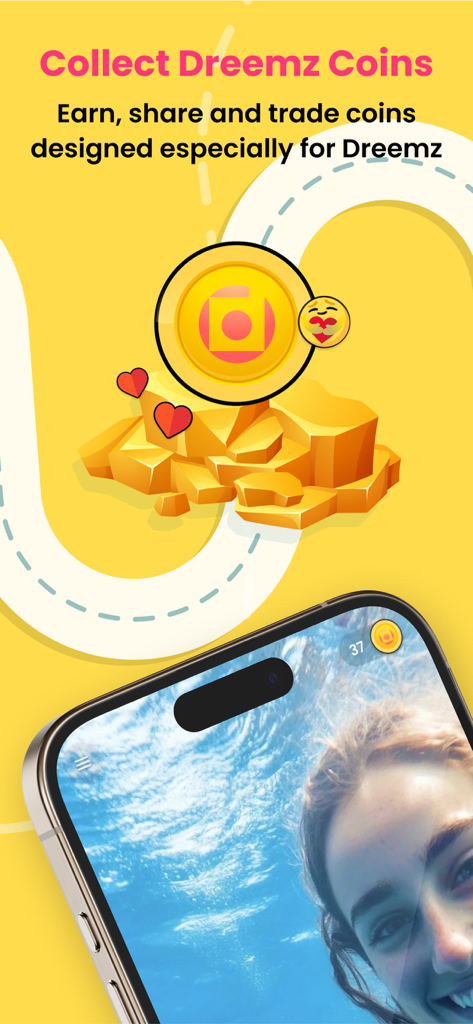 Dreemz - Interfaz de la aplicación Dreemz que explica cómo coleccionar y canjear Dreemz Coins por motivación