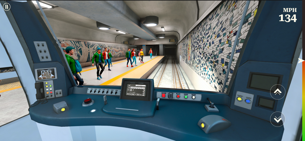 Paris Métro: Subway Ride - Cockpit view of a Paris subway train simulation at a station platform