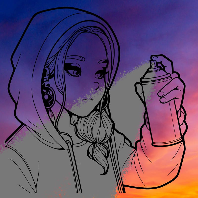 a realistic girl, spray painting