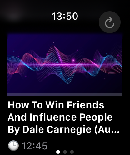 WatchClips - WatchClips アプリで「人を動かす--影響力の武器」というタイトルの音声ファイル再生を表示する Apple Watch 画面