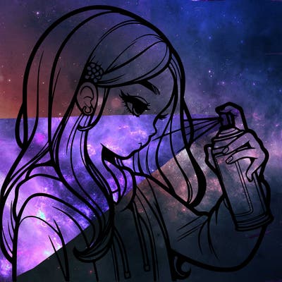 a realistic girl spray painting