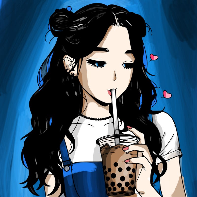 aesthetic realistic girl with boba