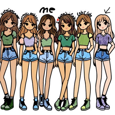a group of girls wearing crop tops and shorts