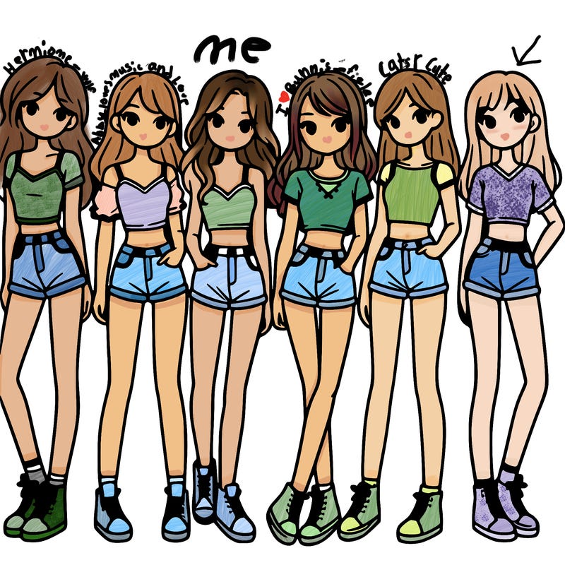 a group of girls wearing crop tops and shorts