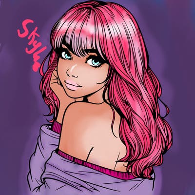 realistic girl with bangs looking over her shoulder