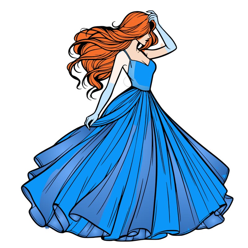 realistic woman with dress flowing in the wind