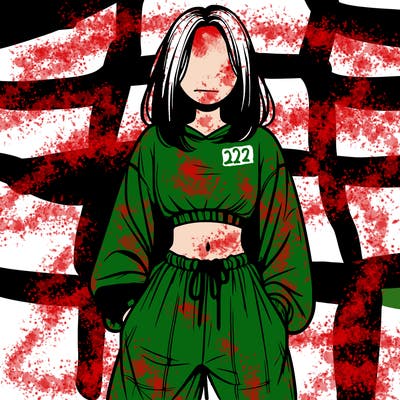 realistic girl faceless with baggy pants and a crop top