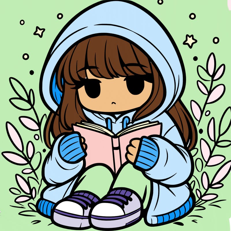 girl in oversized hoodie reading a book
