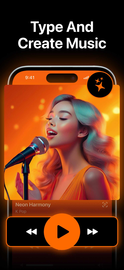 PLAI: AI Music Generator - PLAI AI Music Generator app interface displaying an AI-generated album cover and playback controls.