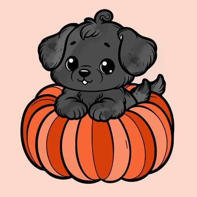 cute little puppy in a pumpkin