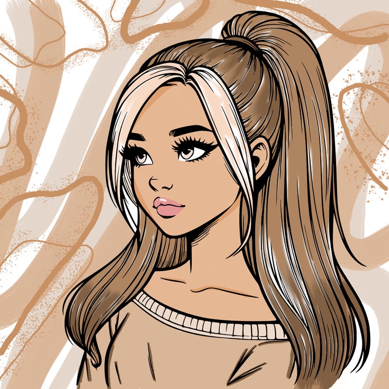 realistic girl with a high ponytail