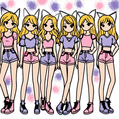 a group of girls wearing crop tops and shorts