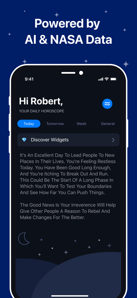 Horoscope & Astrology - Astro+ - AIとNASAのデータによってパーソナライズされた占星術の洞察を示す、Astroプラスモバイルアプリの毎日の星占い画面