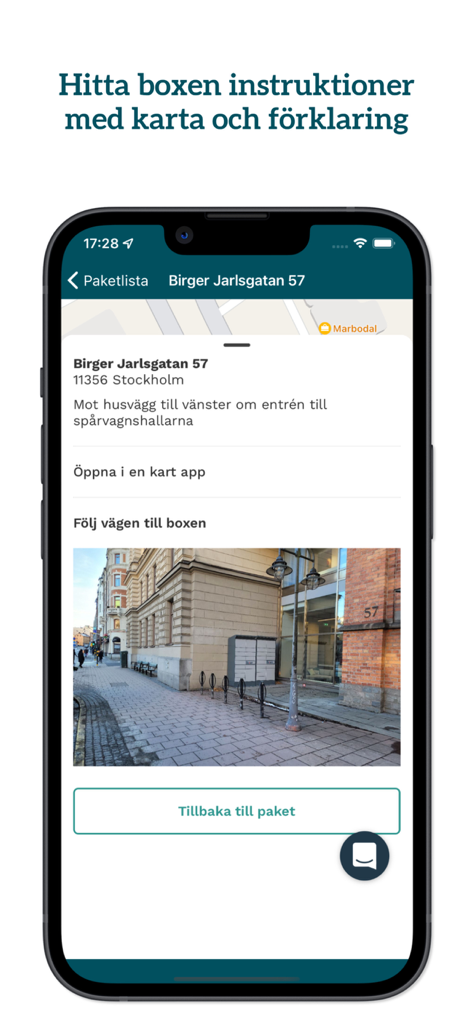 iBoxen - iBoxen app interface showing detailed instructions and a street view photo to find a delivery locker station