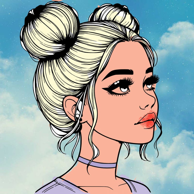 realistic girl with buns on the top of her head