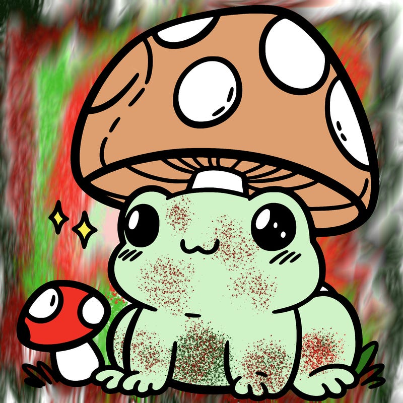 a cute frog with a mushroom hat