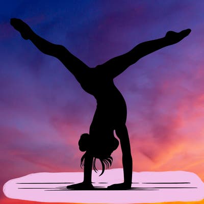 realistic gymnastic hand stand girl in four splits