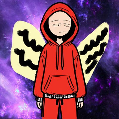 faceless girl in a tracksuit with a hood on and no hair