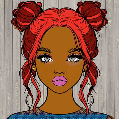 realistic girl with two buns in hair and lips