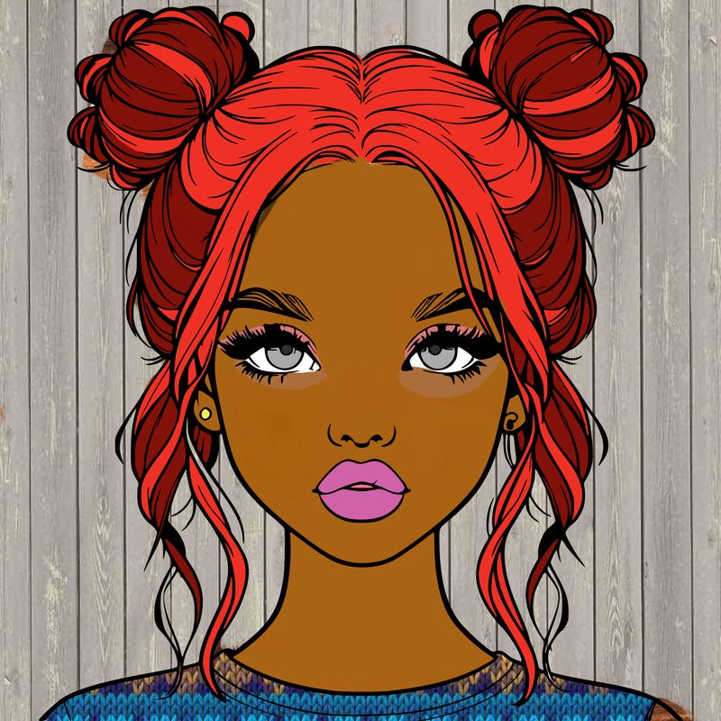 realistic girl with two buns in hair and lips