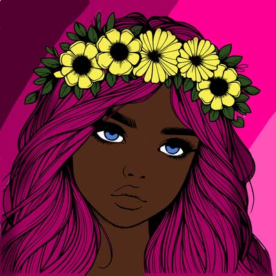 realistic girl with flowers crown