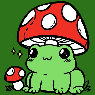 a cute frog with a mushroom hat