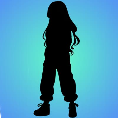 girl in baggy pants crop top and long hair