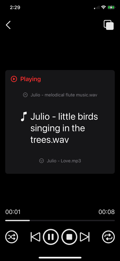 Media Player Plus - Media Player Plus playback interface showing a WAV audio file playing offline.