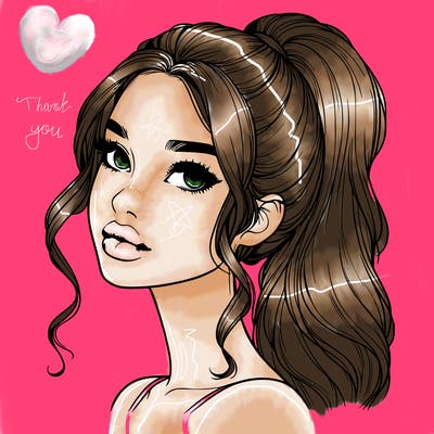 realistic girl with a ponytail on her hair and lips