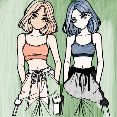 two girls with crop top with baggy pants