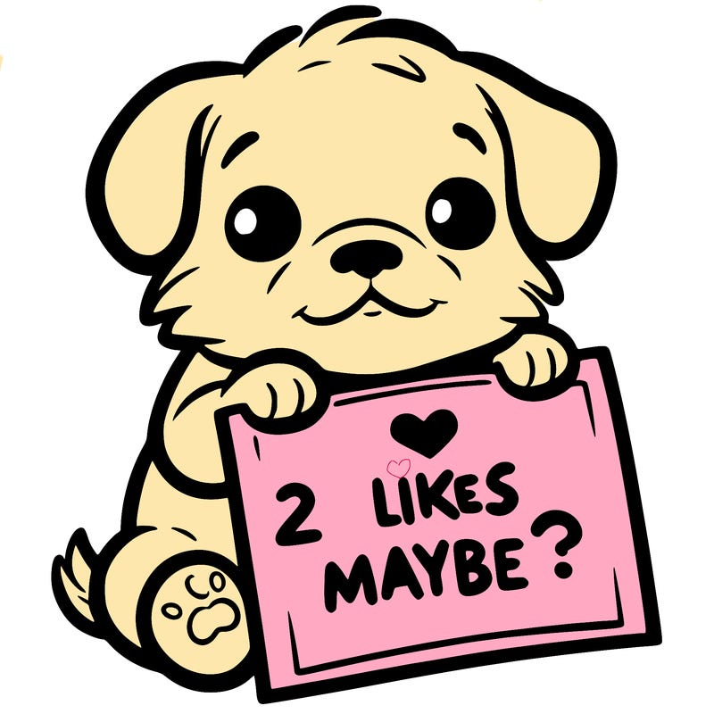 a puppy holding a sign that says 2 likes maybe?