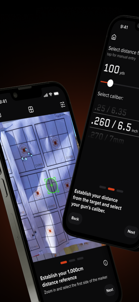 Ballistic X - Interface of Ballistic X app showing target analysis and caliber selection