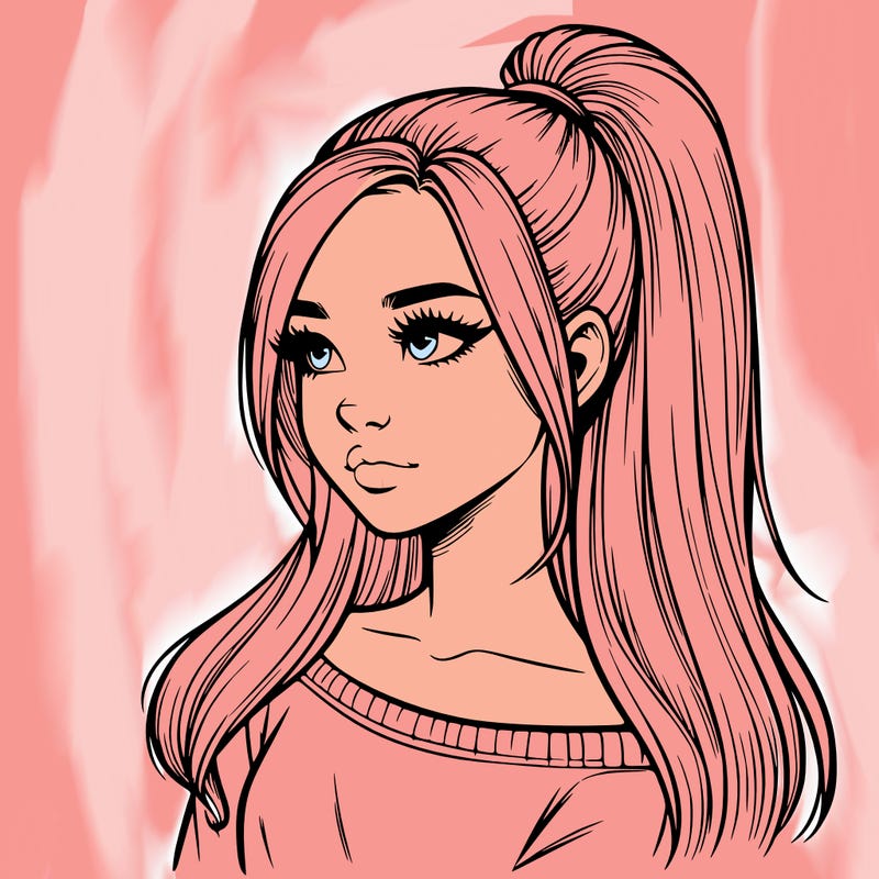 realistic girl with a high ponytail