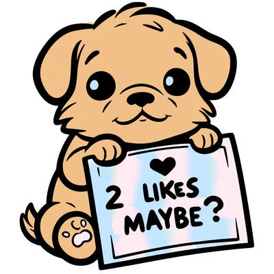 a puppy holding a sign that says 2 likes maybe?