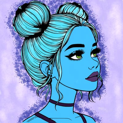 realistic girl with buns on the top of her head