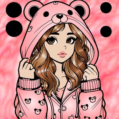 realistic girl in a animal pjs hoodie