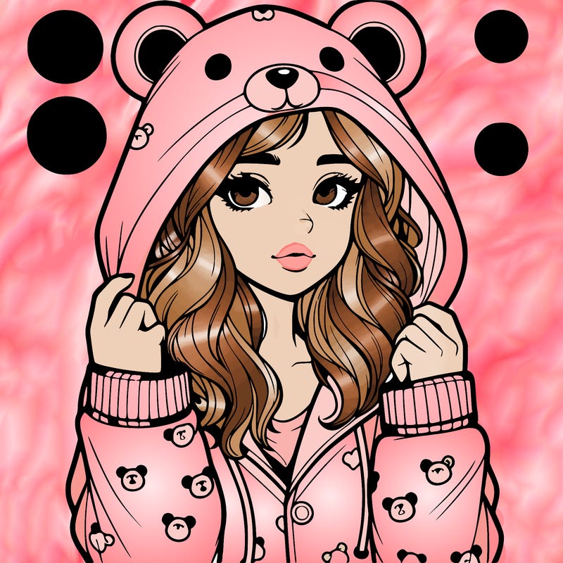 realistic girl in a animal pjs hoodie