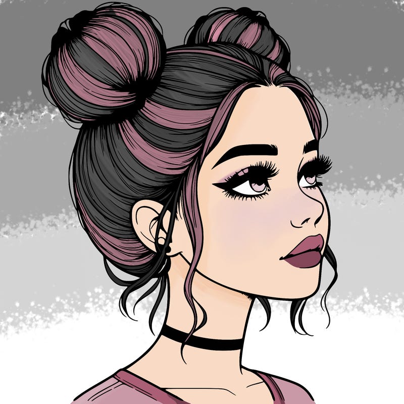 realistic girl with buns on the top of her head