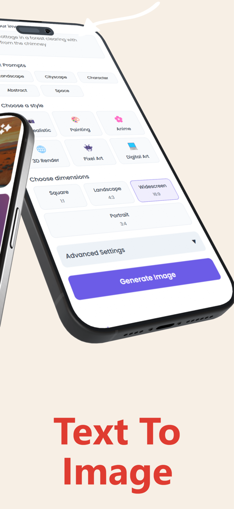 Interface do aplicativo Hedra AI Art Generator mostrando opções de texto para imagem e estilos artísticos em uma tela de smartphone.